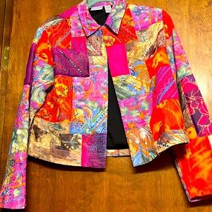 Chico's Silk Colorful Patchwork Sequin Open Front Jacket 1 Medium
